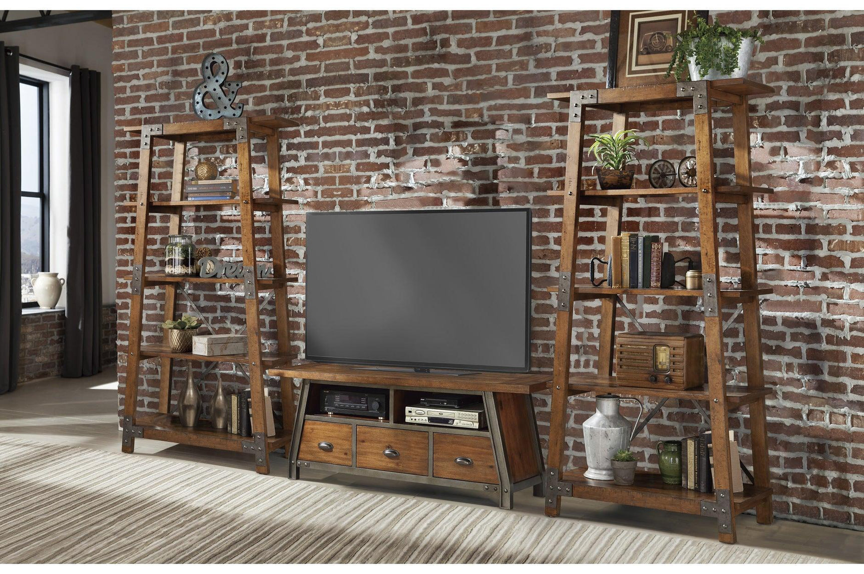 Holverson Gunmetal Modern Contemporary Industrial Solid Wood And Metal Storage Tv Stand - Ella Furniture