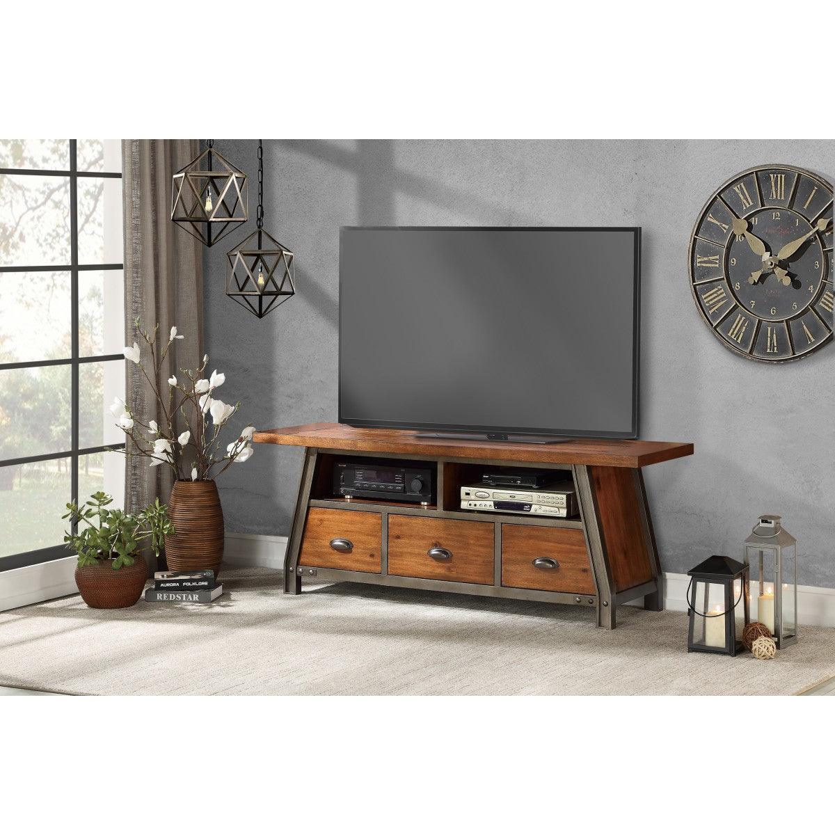 Holverson Rustic Brown And Gunmetal Modern Sleek Acacia Veneer, Wood And Engineered Wood Tv Stand - Ella Furniture