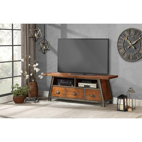 Holverson Rustic Brown And Gunmetal Modern Sleek Acacia Veneer, Wood And Engineered Wood Tv Stand - Ella Furniture