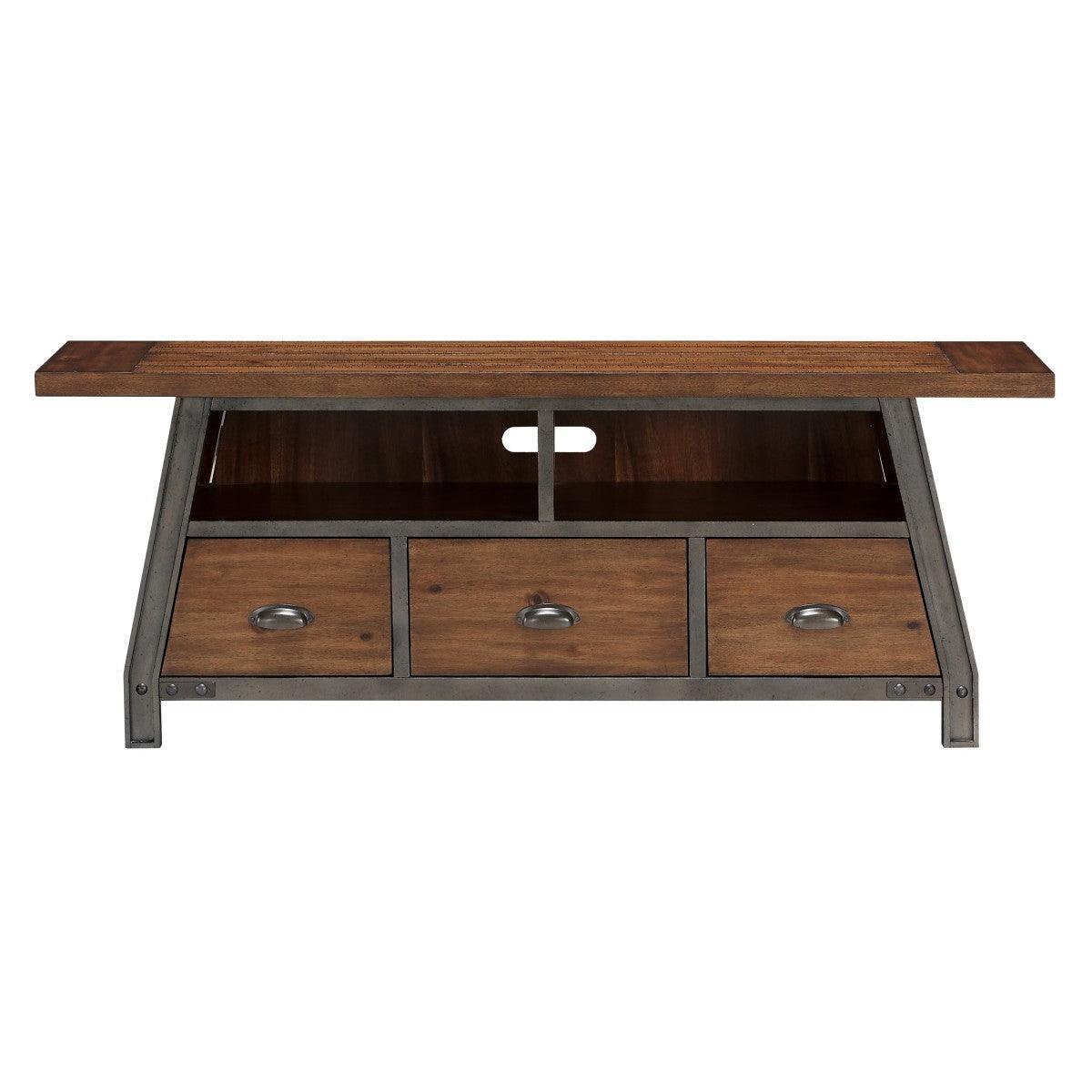 Holverson Rustic Brown And Gunmetal Modern Sleek Acacia Veneer, Wood And Engineered Wood Tv Stand - Ella Furniture