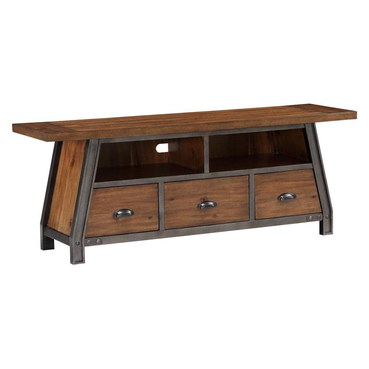 Holverson Rustic Brown And Gunmetal Modern Sleek Acacia Veneer, Wood And Engineered Wood Tv Stand - Ella Furniture