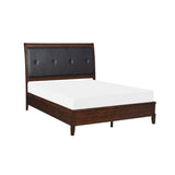 Cotterill Dark Cherry Wood And Engineered Wood Faux Leather Upholstered Tufted King Panel Bed - Ella Furniture
