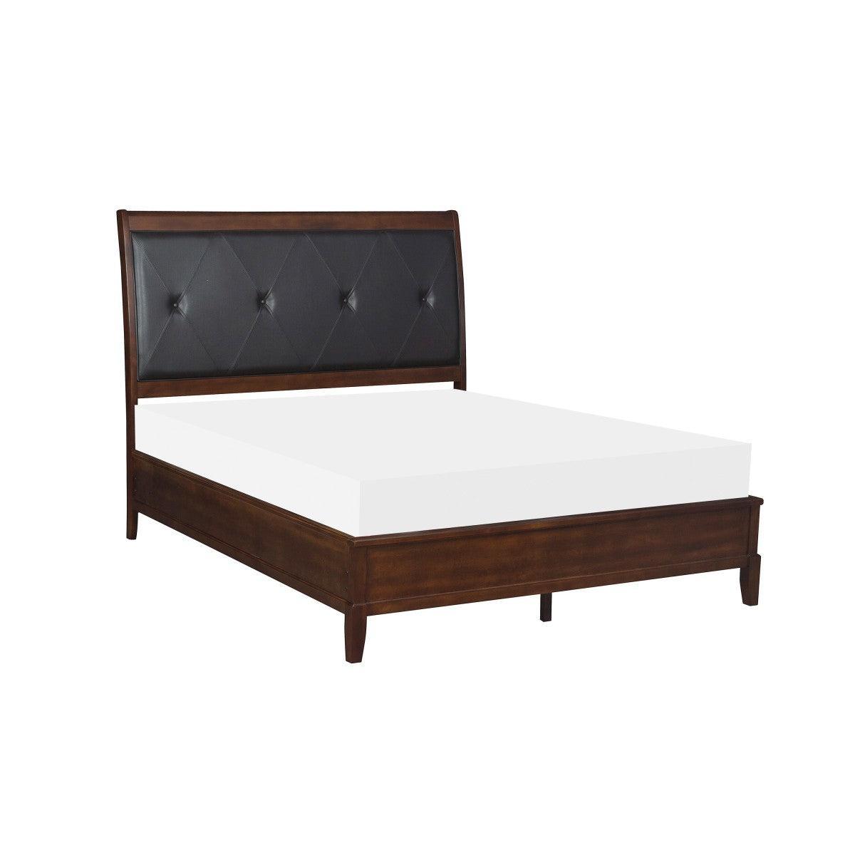 Cotterill Dark Cherry Wood And Engineered Wood Faux Leather Upholstered Tufted King Panel Bed - Ella Furniture