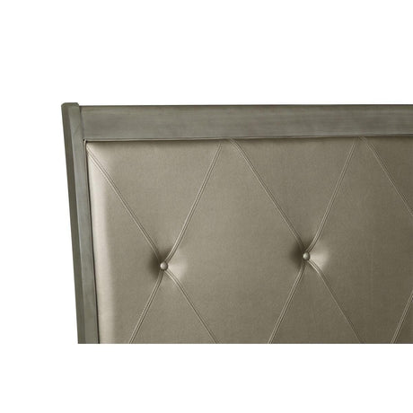 Cotterill Gray Transitional Engineered Wood Faux Leather Upholstered Tufted Queen Panel Bed - Ella Furniture