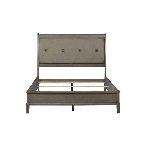 Cotterill Gray Birch Veneer Wood, Engineered Wood Faux Leather Upholstered Tufted King Panel Bed - Ella Furniture