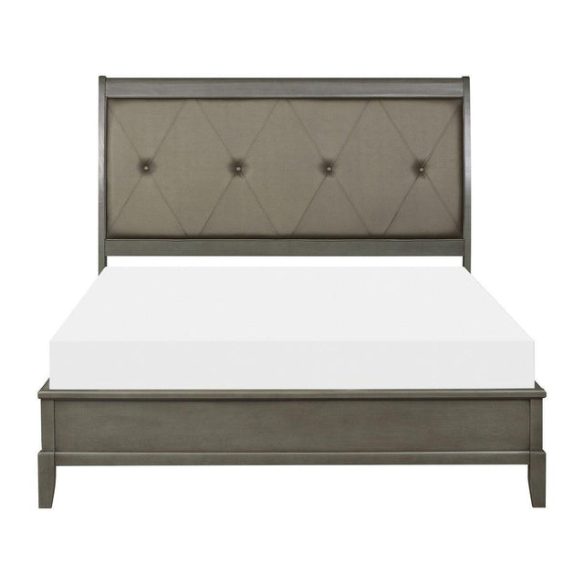 Cotterill Gray Birch Veneer Wood, Engineered Wood Faux Leather Upholstered Tufted King Panel Bed - Ella Furniture