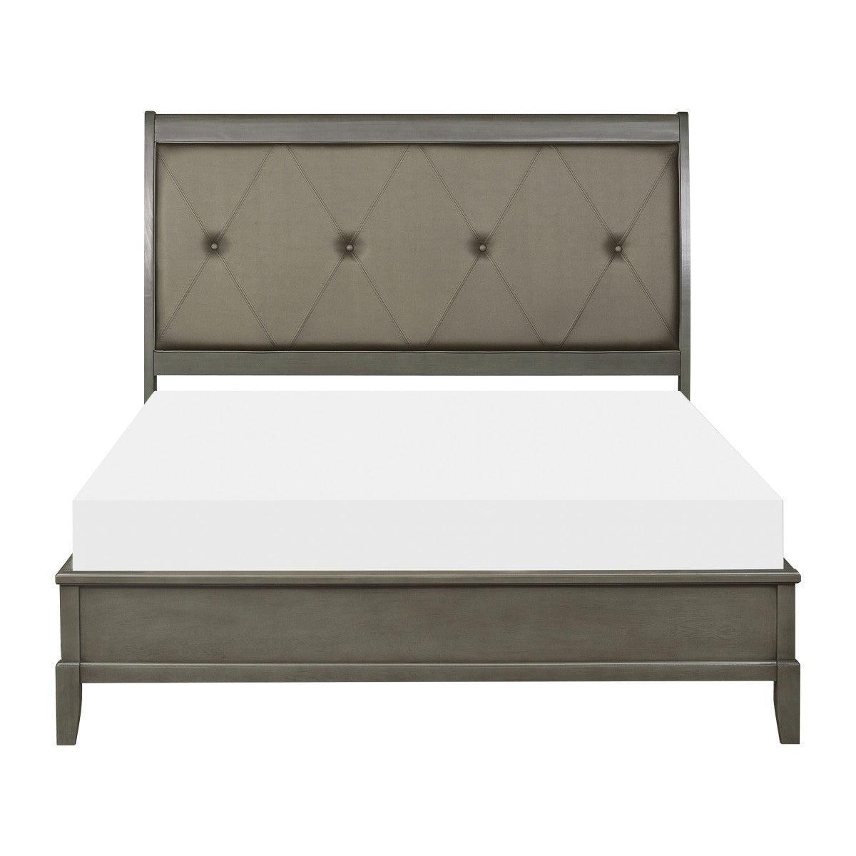 Cotterill Gray Transitional Engineered Wood Faux Leather Upholstered Tufted Queen Panel Bed - Ella Furniture
