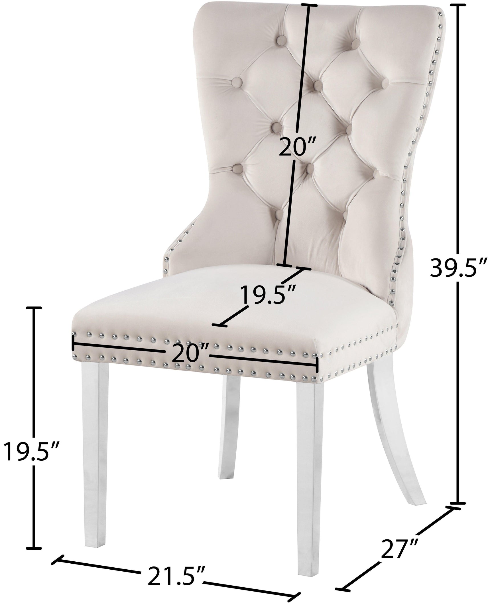 Carmen Cream Velvet Dining Chair 743Cream-c - Ella Furniture