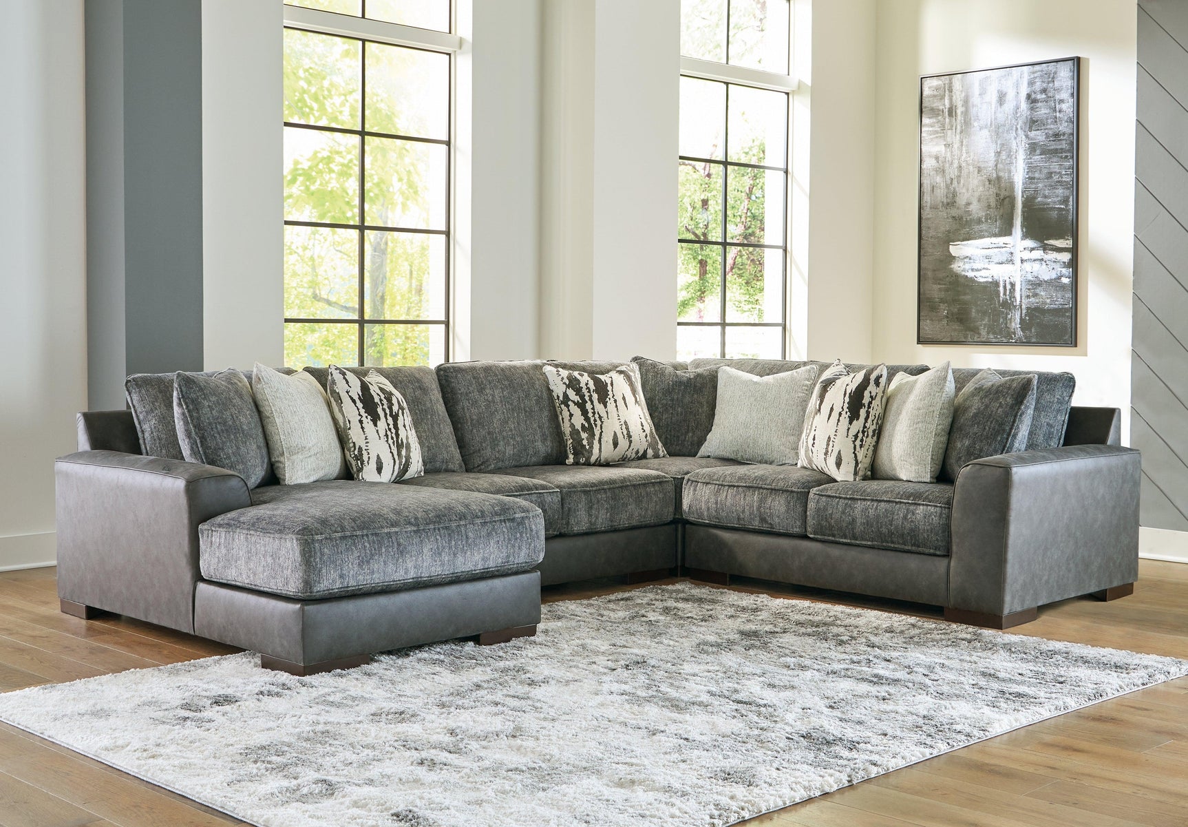 Larkstone Pewter 4-Piece Sectional With Chaise - Ella Furniture