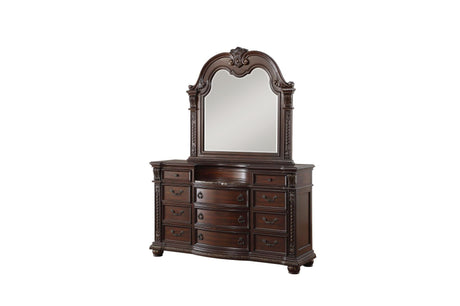 Cavalier Dark Cherry Contemporary Solid Wood Faux Leather Upholstered Tufted Sleigh Bedroom Set - Ella Furniture