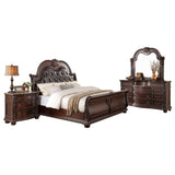 Cavalier Dark Cherry Wood And Engineered Wood Faux Leather Upholstered Tufted King Sleigh Bed - Ella Furniture
