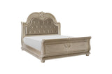 Cavalier Silver Modern Contemporary Solid Wood Faux Leather Upholstered Tufted Sleigh Bedroom Set - Ella Furniture