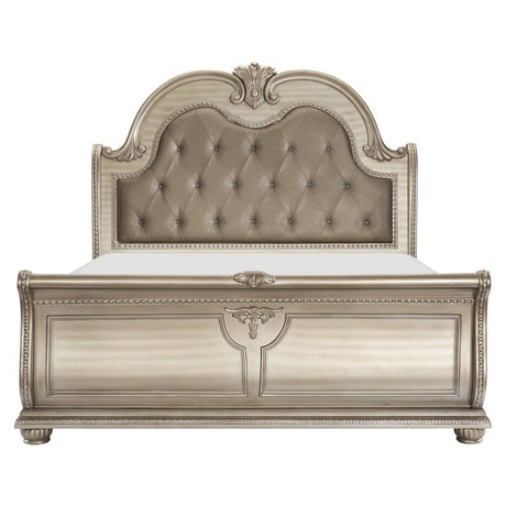 Cavalier Silver Wood And Engineered Wood Faux Leather Upholstered Tufted King Sleigh Bed - Ella Furniture