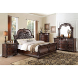 Cavalier Dark Cherry Wood And Engineered Wood Faux Leather Upholstered Tufted King Sleigh Bed - Ella Furniture