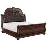 Cavalier Brown Modern Traditional Engineered Wood Faux Leather Upholstered Tufted Queen Sleigh Bed - Ella Furniture