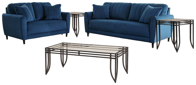 Enderlin Ink Sofa And Loveseat With Coffee Table And 2 End Tables - Ella Furniture