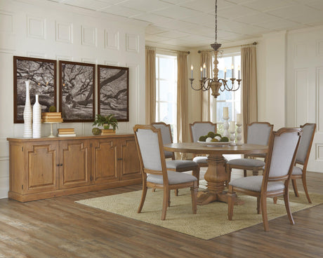 Florence Round Pedestal Dining Table Rustic Smoke - Ella Furniture