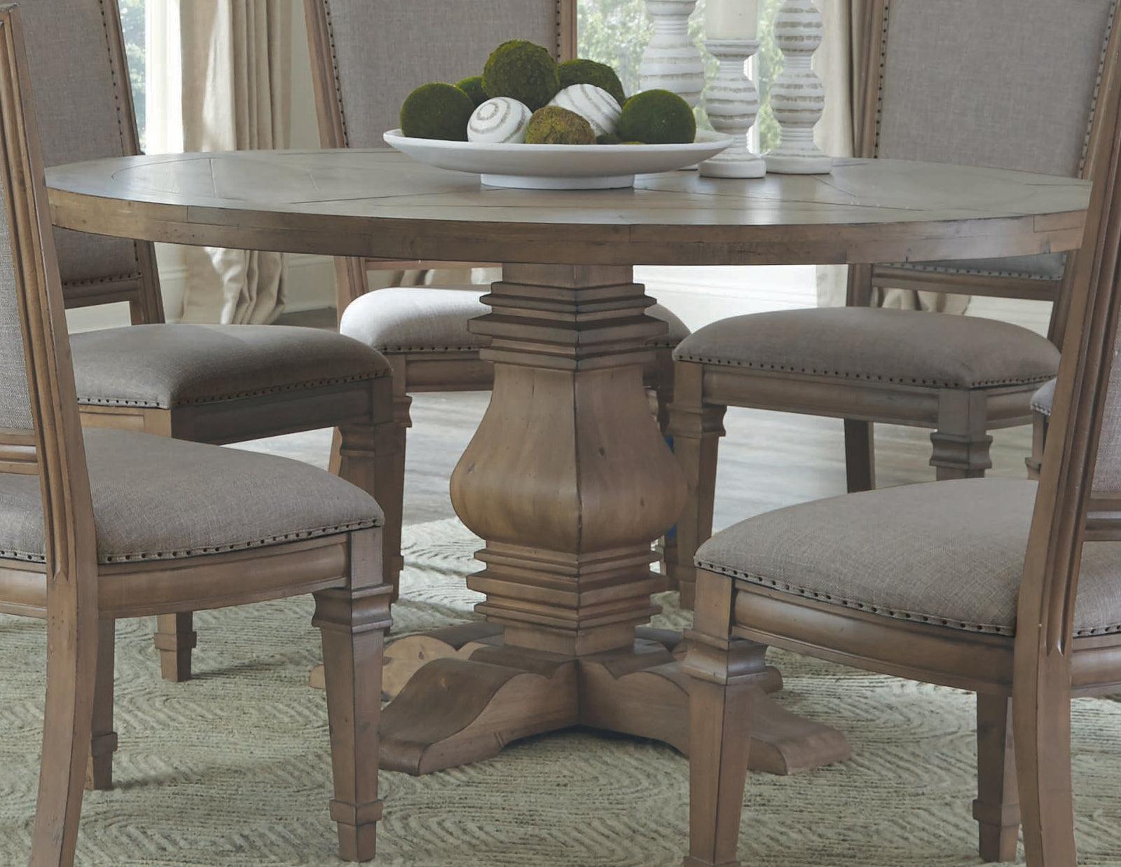 Florence Round Pedestal Dining Table Rustic Smoke - Ella Furniture