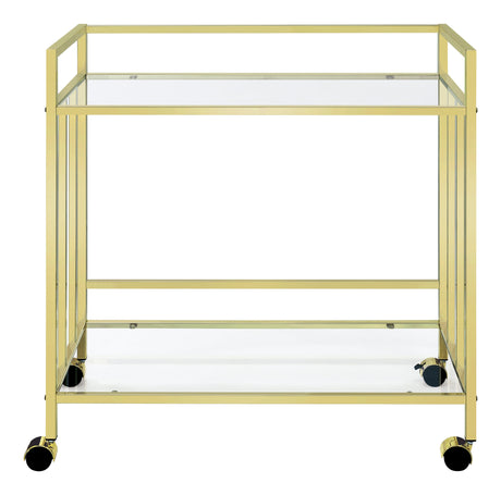 Cara Rectangular Glass Bar Cart Brass - Ella Furniture