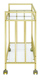Cara Rectangular Glass Bar Cart Brass - Ella Furniture