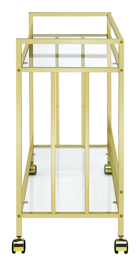 Cara Rectangular Glass Bar Cart Brass - Ella Furniture