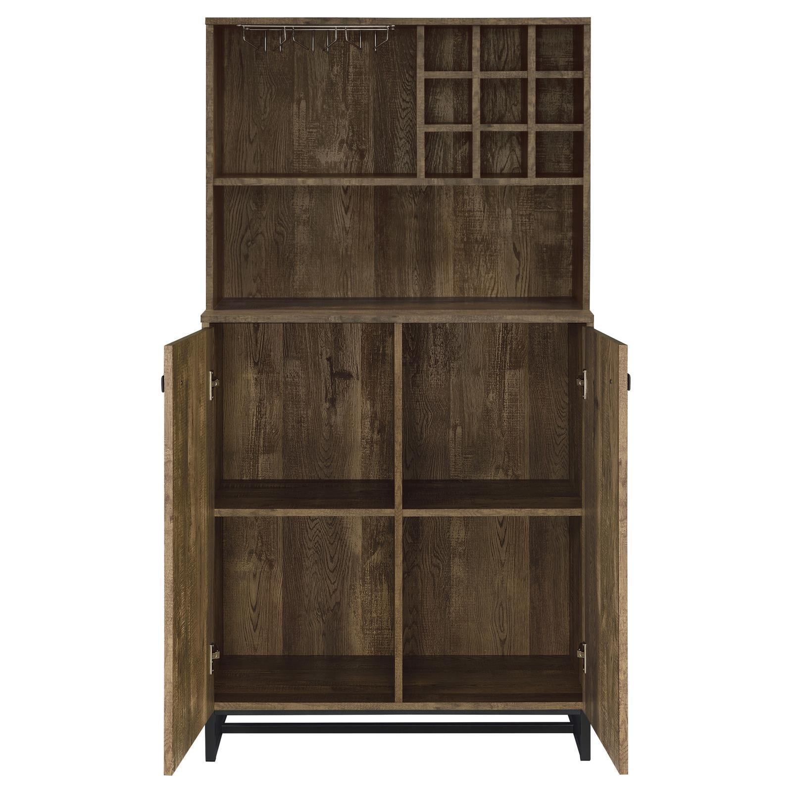 Mendoza 2-Door Wine Cabinet Rustic Oak Herringbone And Gunmetal - Ella Furniture