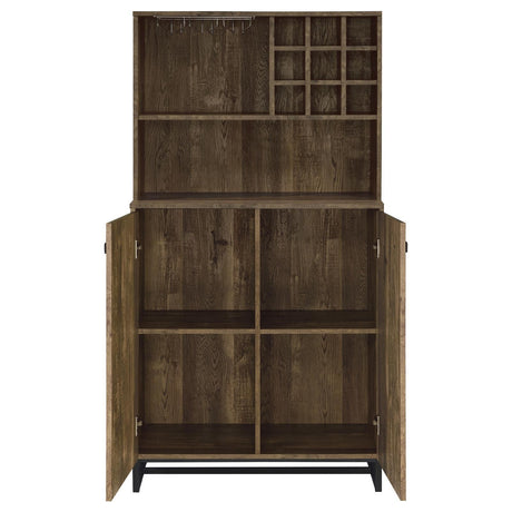 Mendoza 2-Door Wine Cabinet Rustic Oak Herringbone And Gunmetal - Ella Furniture
