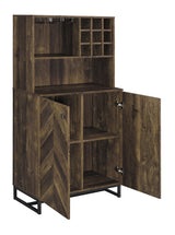 Mendoza 2-Door Wine Cabinet Rustic Oak Herringbone And Gunmetal - Ella Furniture