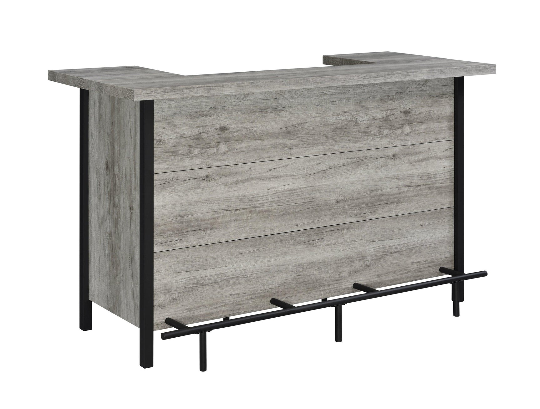 Bellemore Bar Unit With Footrest Grey Driftwood And Black - Ella Furniture