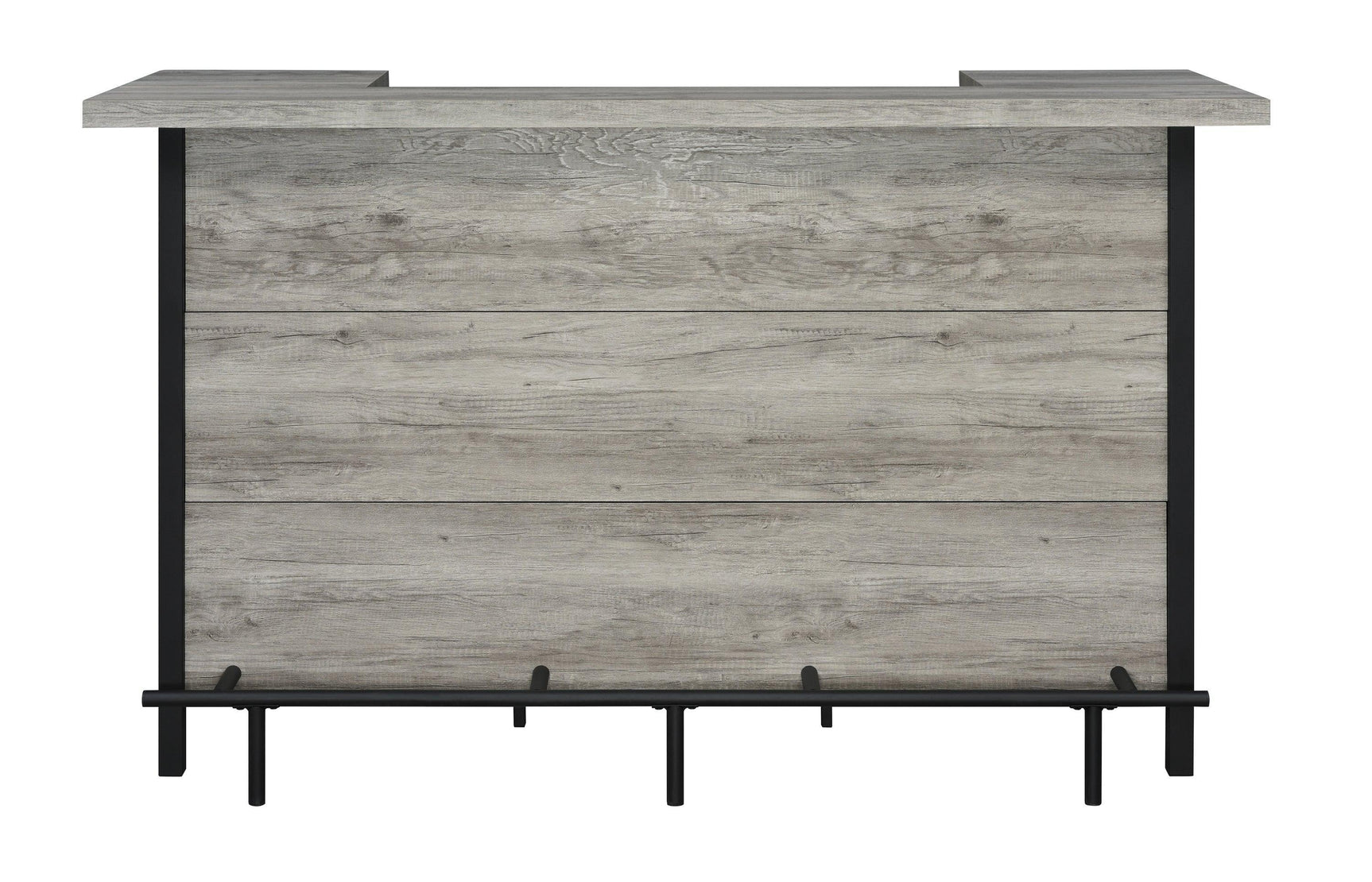 Bellemore Bar Unit With Footrest Grey Driftwood And Black - Ella Furniture