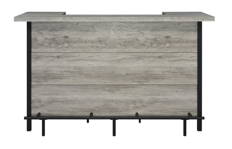 Bellemore Bar Unit With Footrest Grey Driftwood And Black - Ella Furniture