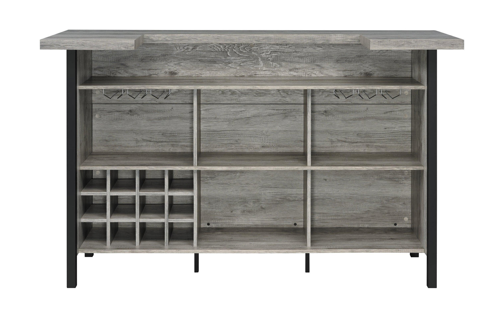 Bellemore Bar Unit With Footrest Grey Driftwood And Black - Ella Furniture