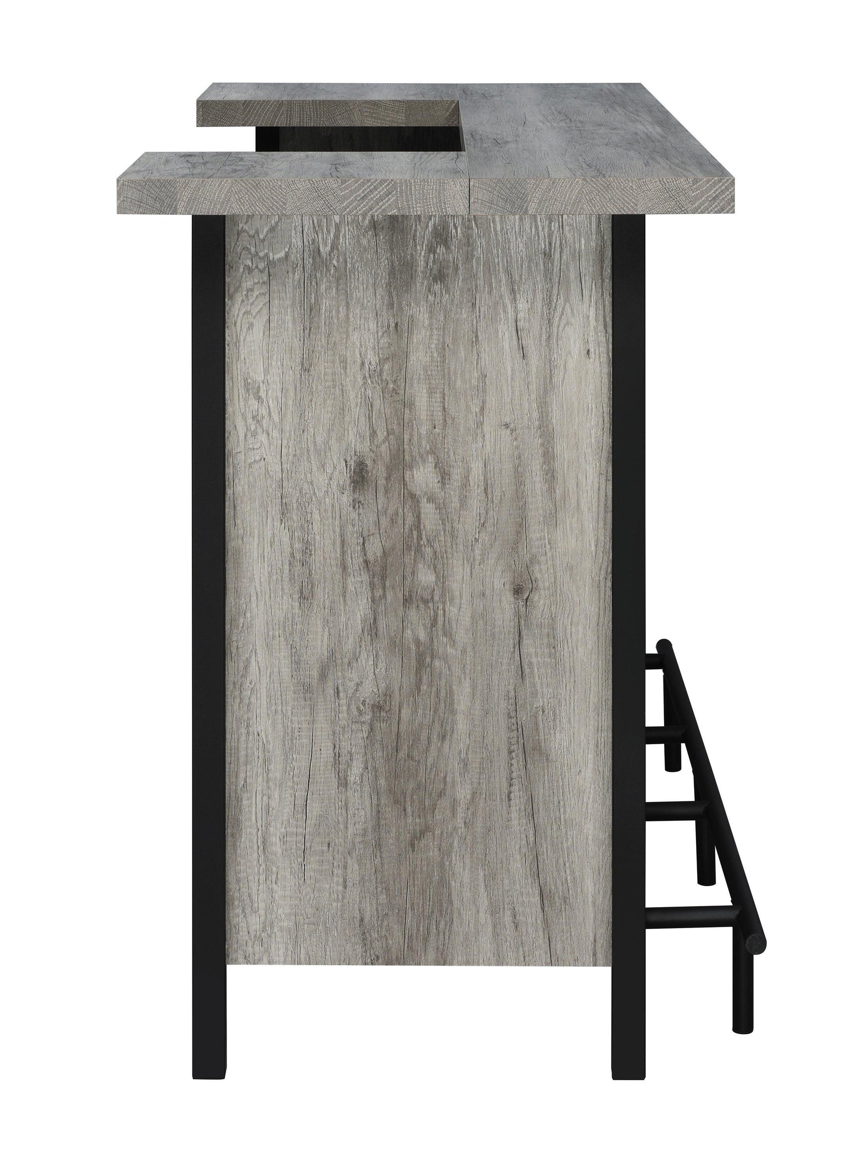 Bellemore Bar Unit With Footrest Grey Driftwood And Black - Ella Furniture