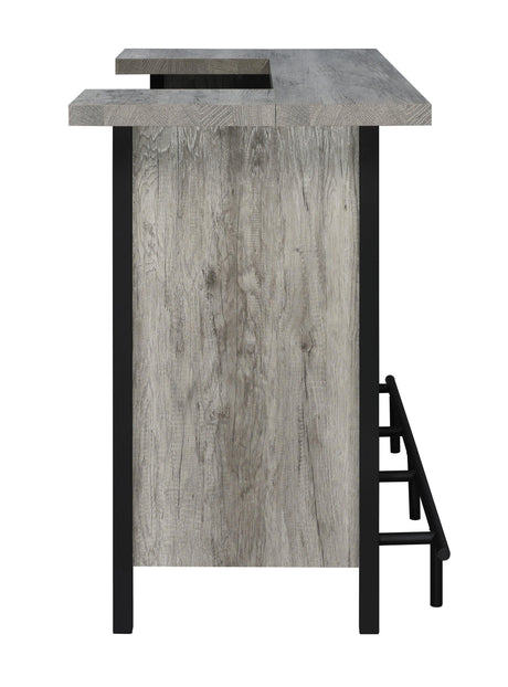 Bellemore Bar Unit With Footrest Grey Driftwood And Black - Ella Furniture