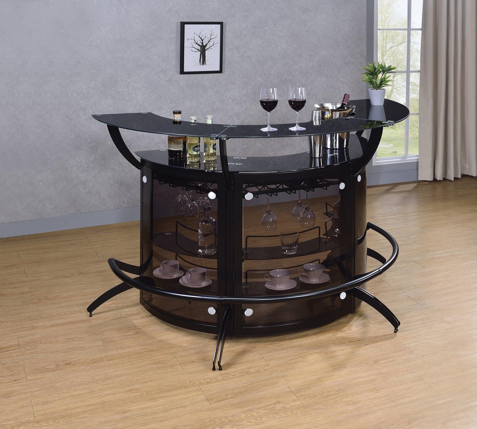 Dallas 3-Bottle Wine Rack Bar Unit Smoked And Black - Ella Furniture