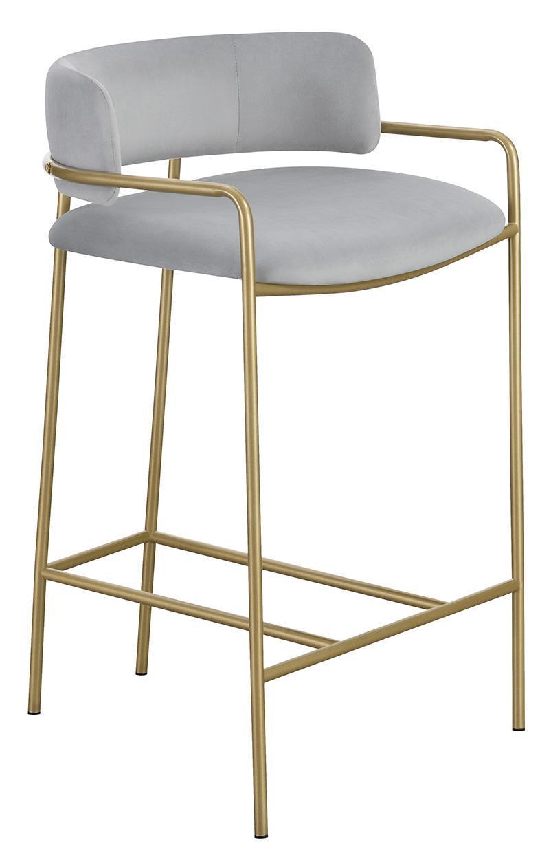 Comstock Upholstered Low Back Stool Grey And Gold - Ella Furniture
