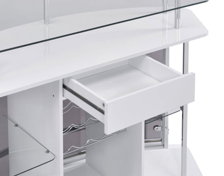 Gideon Crescent Shaped Glass Top Bar Unit With Drawer - Ella Furniture
