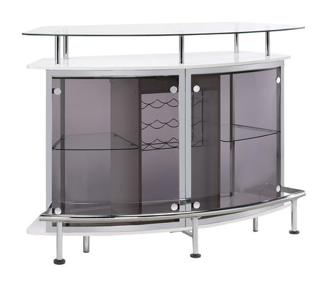 Gideon Crescent Shaped Glass Top Bar Unit With Drawer - Ella Furniture