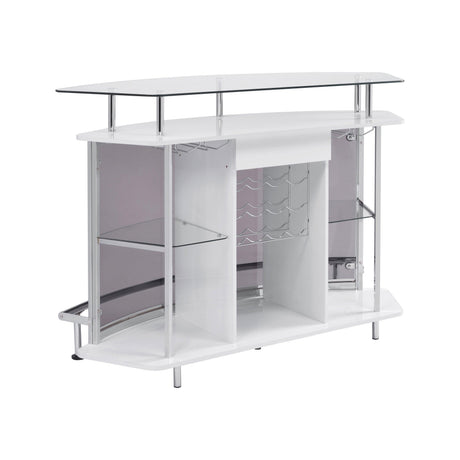 Gideon Crescent Shaped Glass Top Bar Unit With Drawer - Ella Furniture