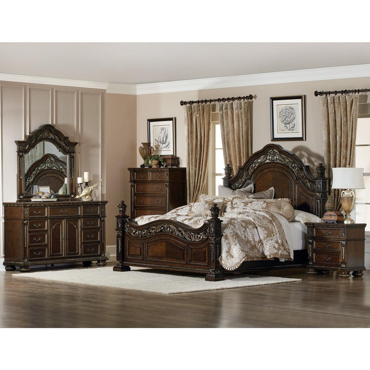 Catalonia Dark Cherry Modern Traditional Cherry Veneer Wood And Engineered Wood Queen Panel Bed - Ella Furniture