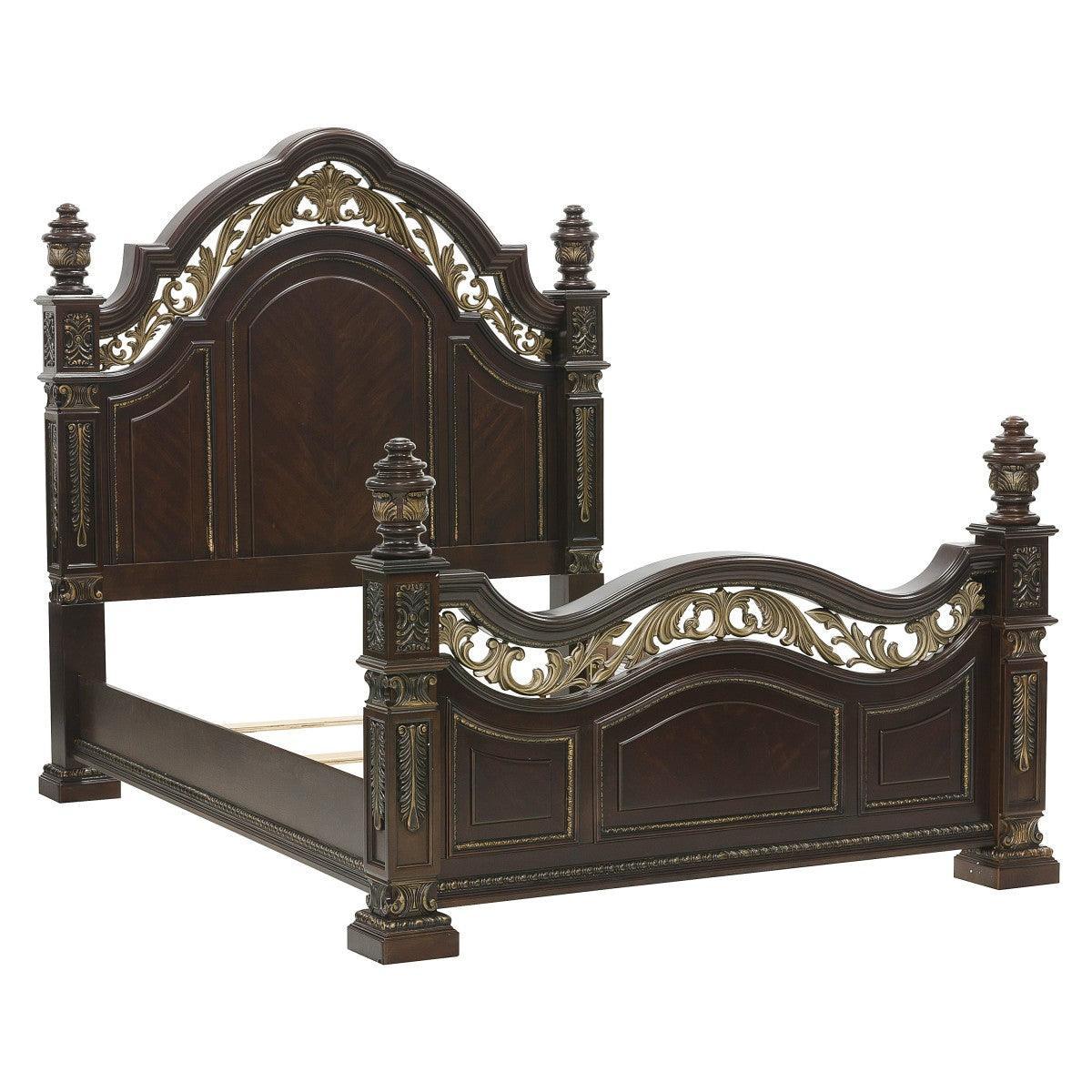 Catalonia Dark Cherry Modern Traditional Cherry Veneer Wood And Engineered Wood Queen Panel Bed - Ella Furniture