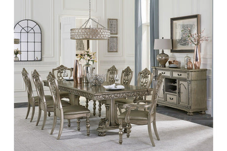 Catalonia Platinum Gold Finish Modern Solid Wood Faux Leather Seat Rectangular Dining Room Set - Ella Furniture