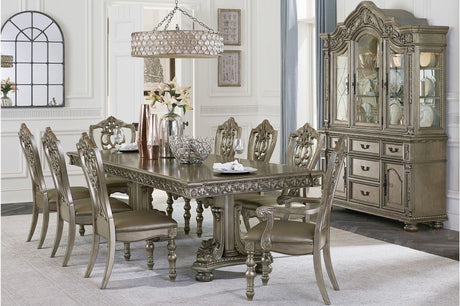 Catalonia Platinum Gold Finish Modern Solid Wood Faux Leather Seat Rectangular Dining Room Set - Ella Furniture