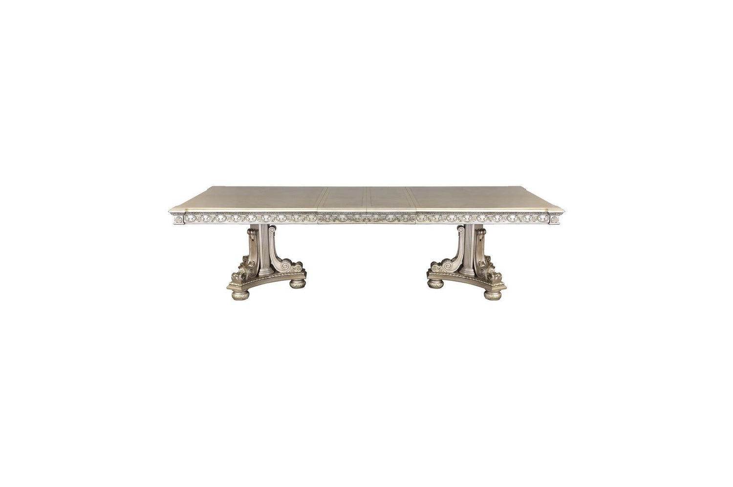 Catalonia Platinum Gold Finish Modern Solid Wood Faux Leather Seat Rectangular Dining Room Set - Ella Furniture