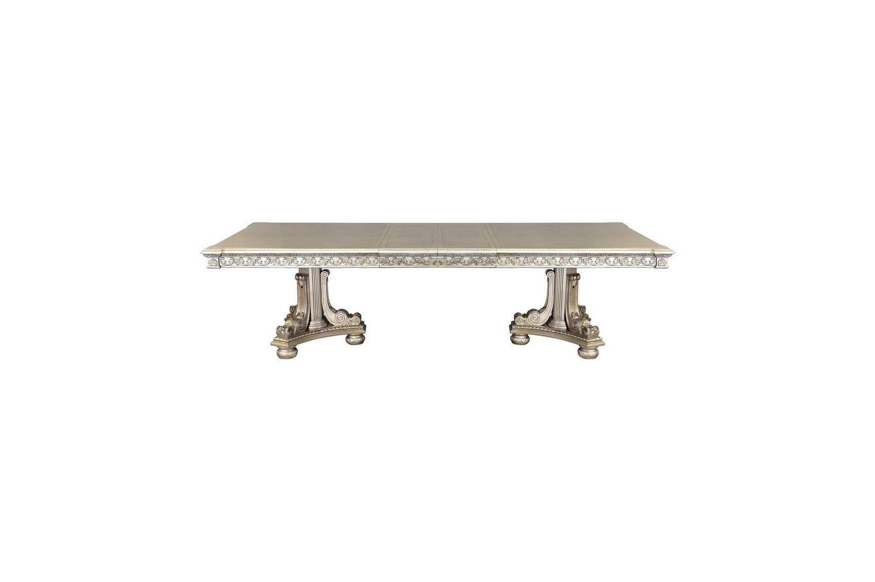 Catalonia Platinum Gold Finish Modern Solid Wood Faux Leather Seat Rectangular Dining Room Set - Ella Furniture