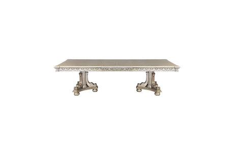 Catalonia Platinum Gold Finish Modern Solid Wood Faux Leather Seat Rectangular Dining Room Set - Ella Furniture