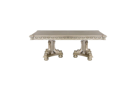 Catalonia Platinum Gold Finish Modern Solid Wood Faux Leather Seat Rectangular Dining Room Set - Ella Furniture