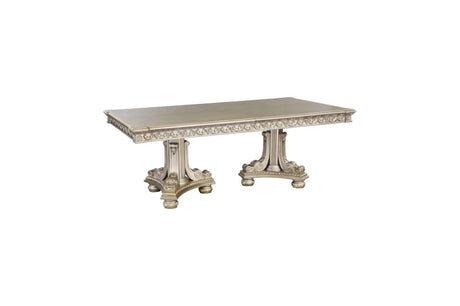 Catalonia Platinum Gold Finish Modern Solid Wood Faux Leather Seat Rectangular Dining Room Set - Ella Furniture