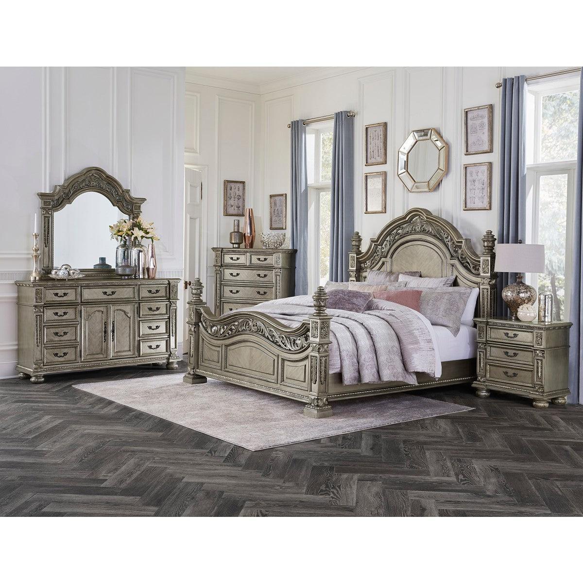 Catalonia Platinum Gold Modern Traditional Cherry Veneer Wood And Engineered Wood Queen Poster Bed - Ella Furniture