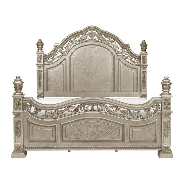 Catalonia Platinum Gold Modern Traditional Cherry Veneer Wood And Engineered Wood King Poster Bed - Ella Furniture